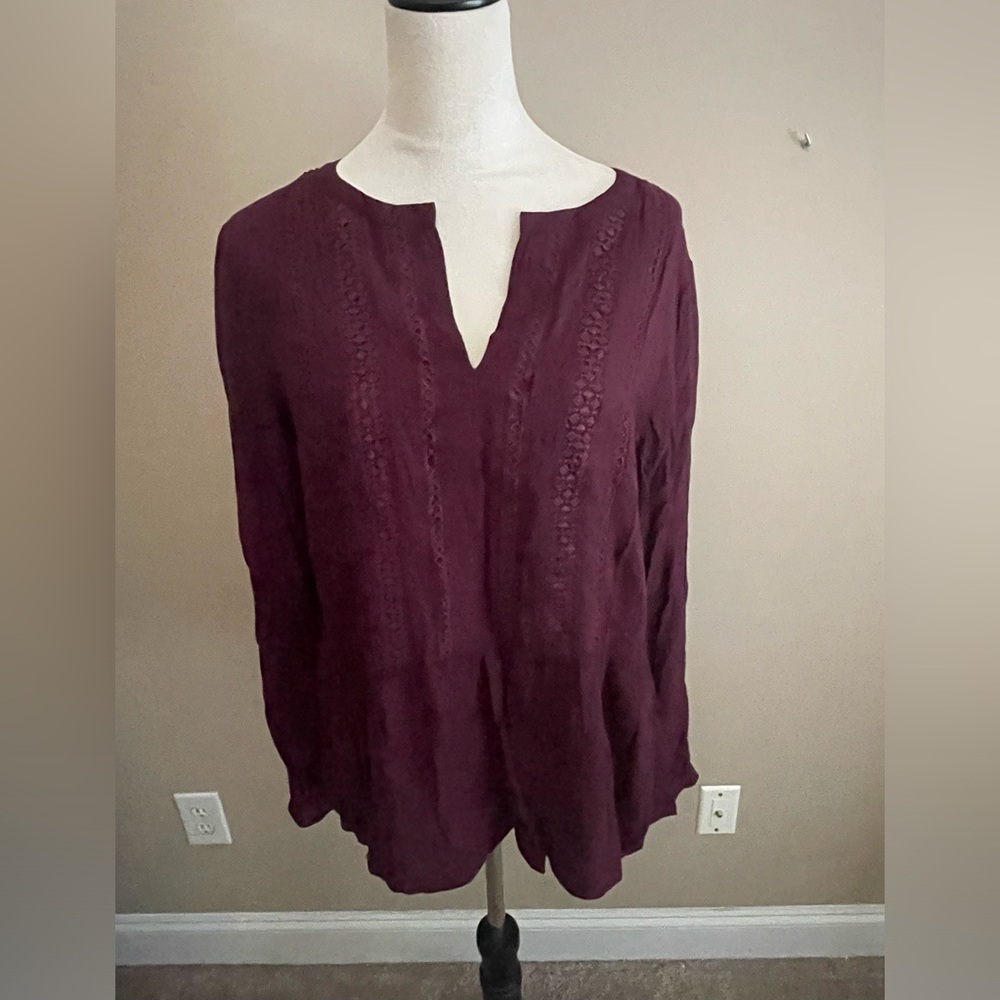 Ann Taylor LOFT Burgundy Wine Peasant Blouse Size M